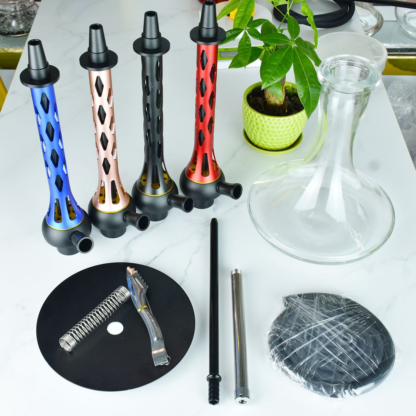 Shisha Hookah Set, Aluminum Hookah with Glass Base Hose for Water Pipe Arab smoke Bar KTV