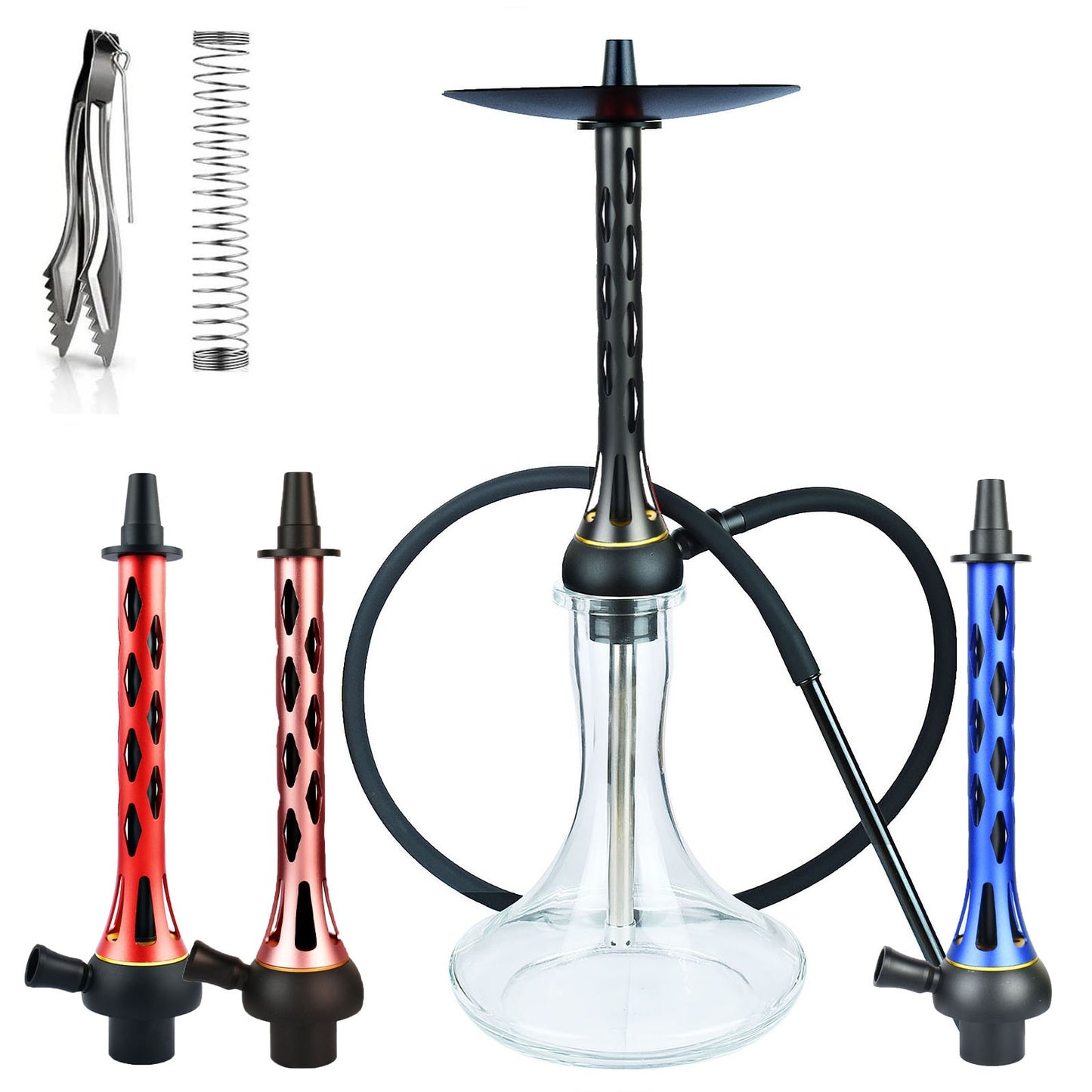 Shisha Hookah Set, Aluminum Hookah with Glass Base Hose for Water Pipe Arab smoke Bar KTV