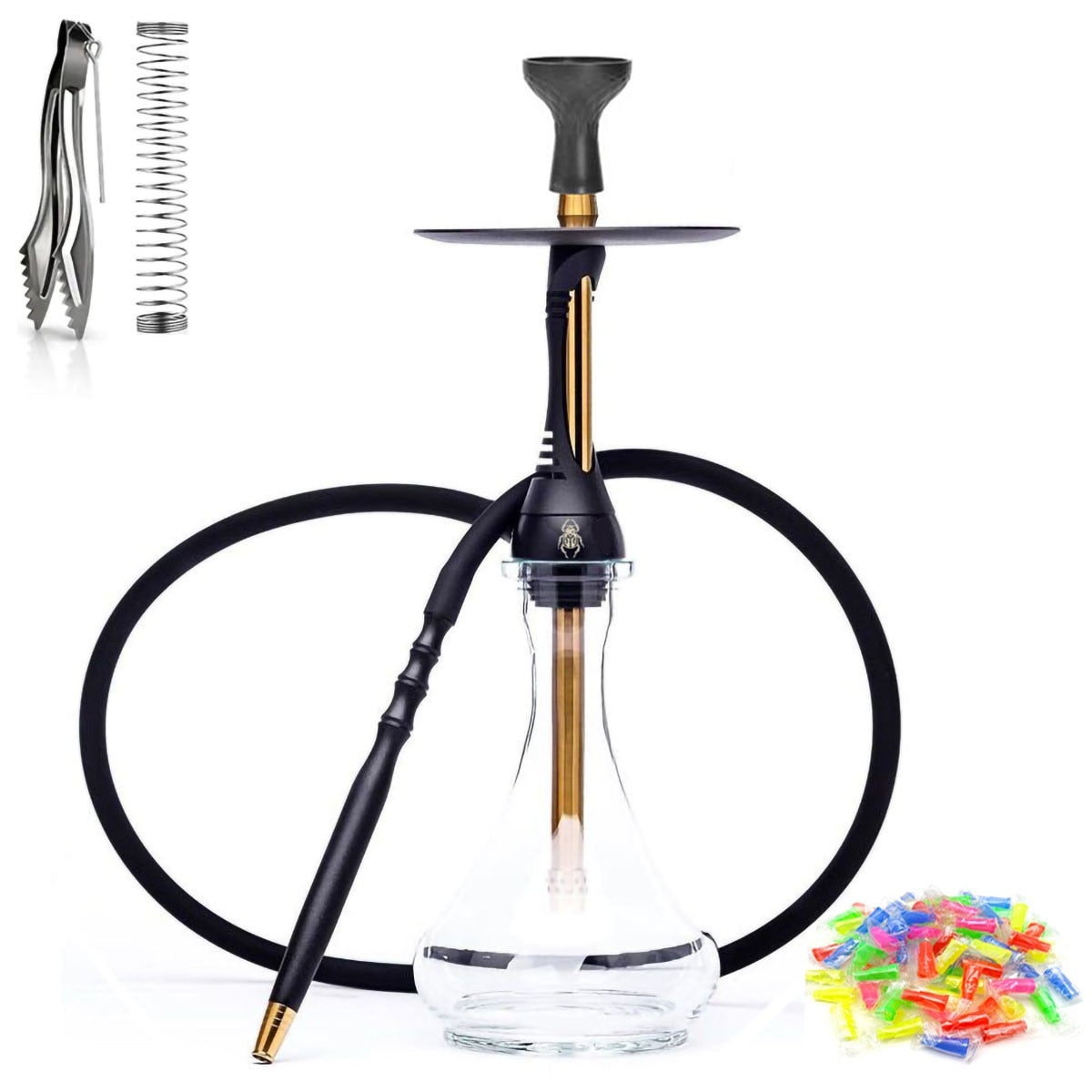 Hookah Set with Glass Base, Stainless Steel Shisha Narguile Nargile Chicha Shesha Cachimba Tabacco Pipe Smoking Accessories