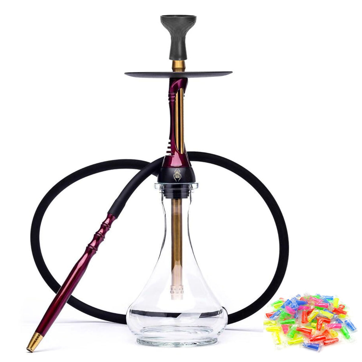 Hookah Set with Glass Base, Stainless Steel Shisha Narguile Nargile Chicha Shesha Cachimba Tabacco Pipe Smoking Accessories