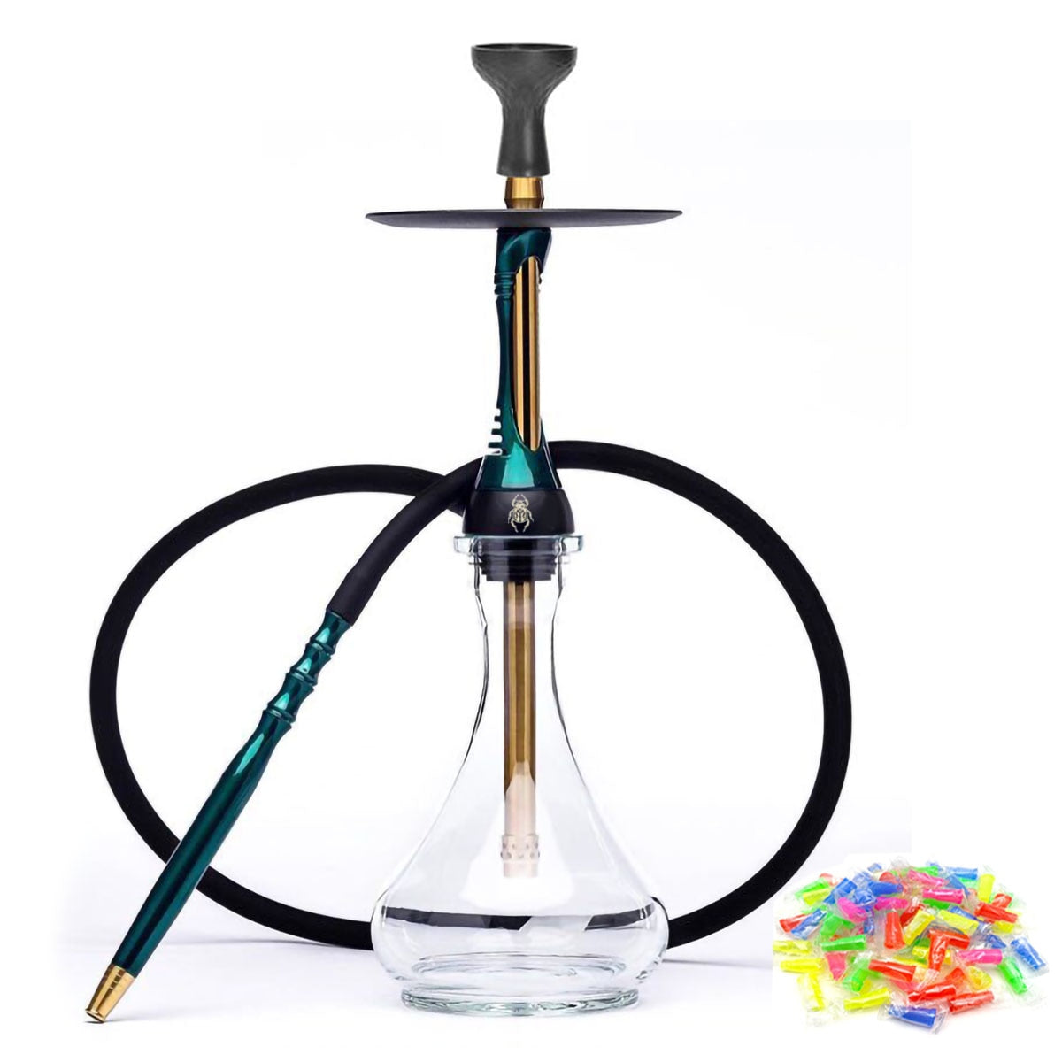 Hookah Set with Glass Base, Stainless Steel Shisha Narguile Nargile Chicha Shesha Cachimba Tabacco Pipe Smoking Accessories