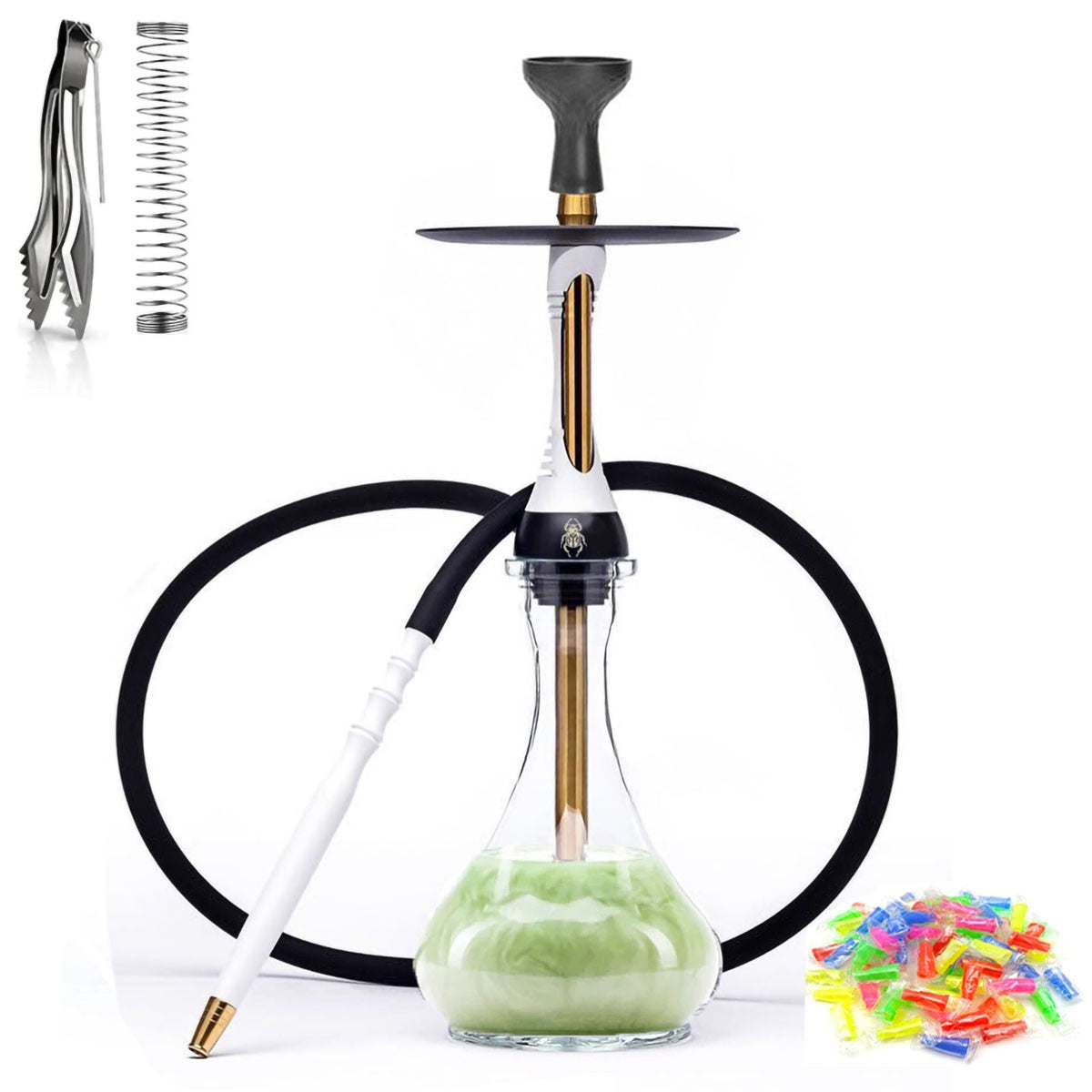 Hookah Set with Glass Base, Stainless Steel Shisha Narguile Nargile Chicha Shesha Cachimba Tabacco Pipe Smoking Accessories